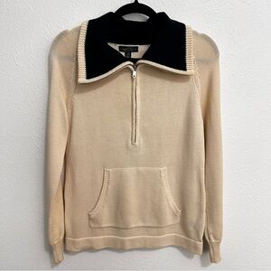 LRL Ralph Lauren Jeans Women's L CreamHalf Zip Knit Foldover Sweater‎ Pullover